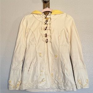 Free People Cream Yellow Sweater Coat Jacket with wood toggle buttons